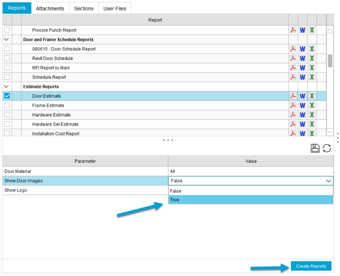 set parameter and click create reports