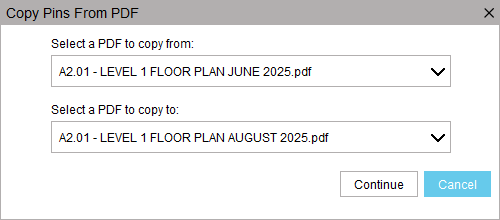 Copy pins continue screen