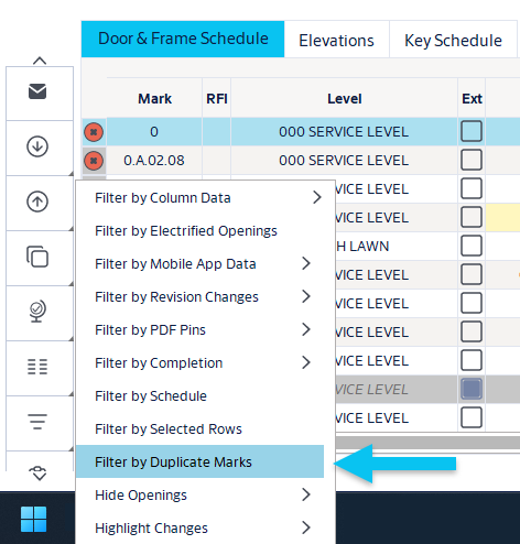 Duplicate marks filter in the hamburger menu