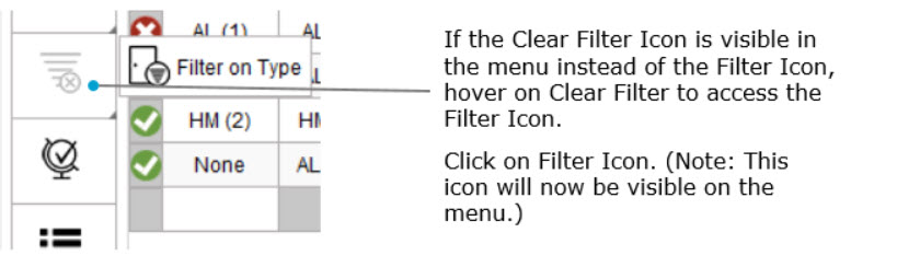 Find filter icon in menu