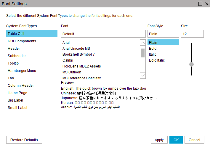 Font Settings