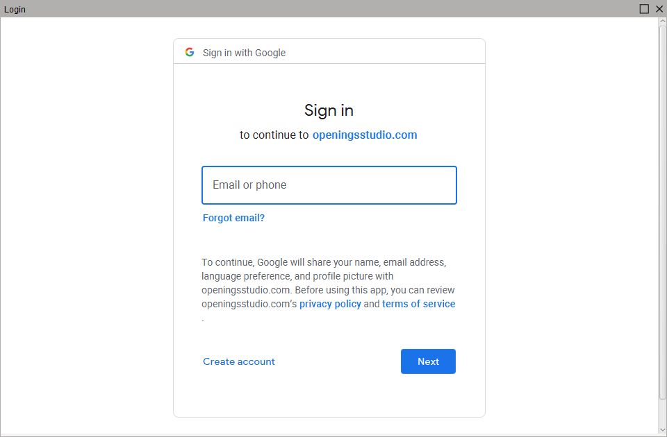 Google login screen