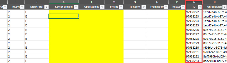 ID column highlighted in the exported spreadsheet.