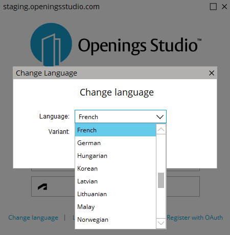 Language dropdown