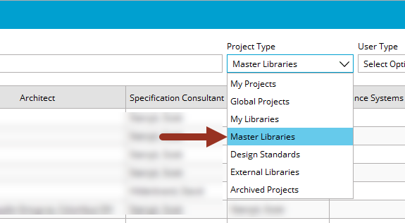 Master libraries dropdown