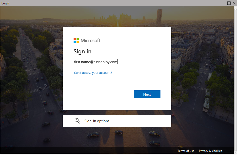 Microsoft login screen