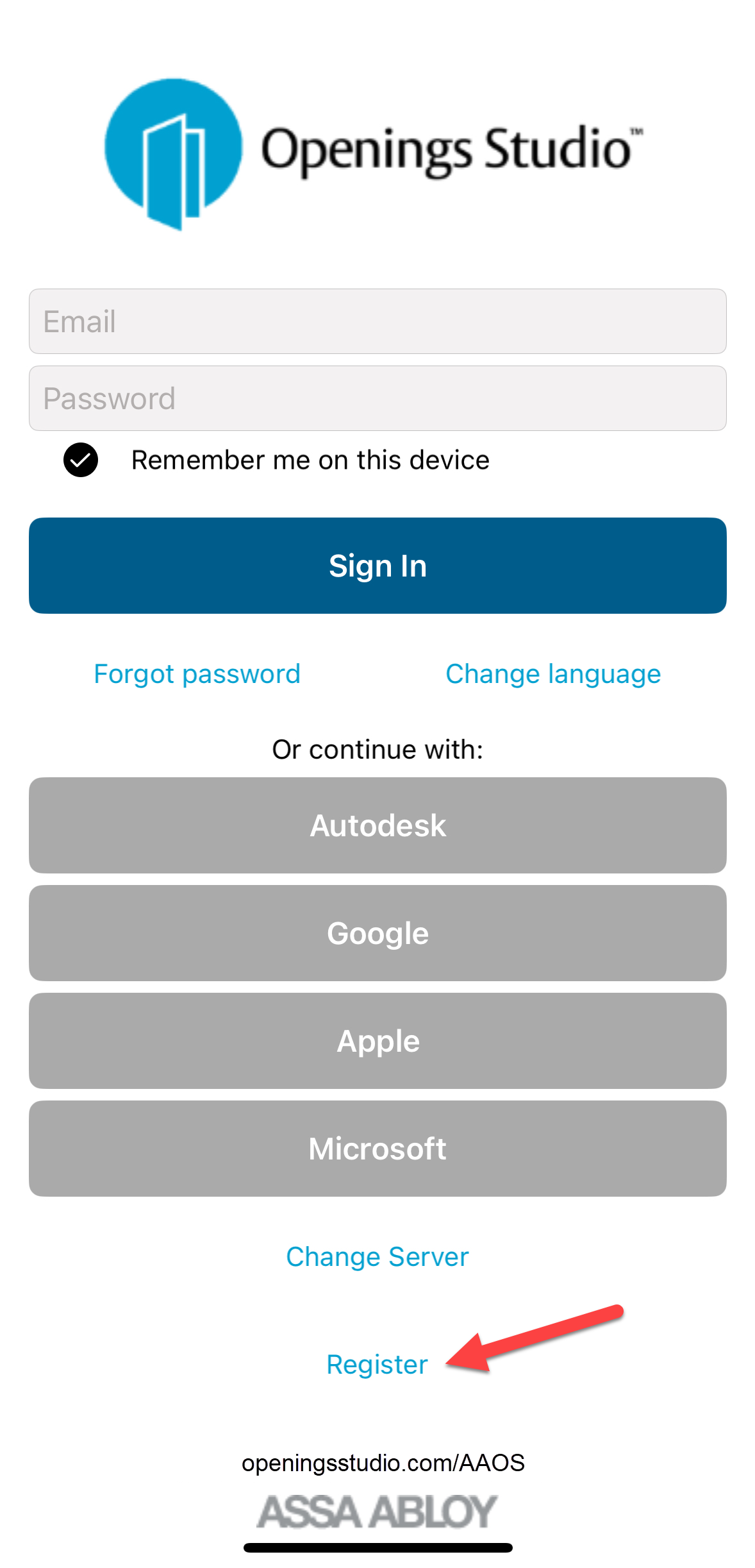 Mobile App login in page - Register