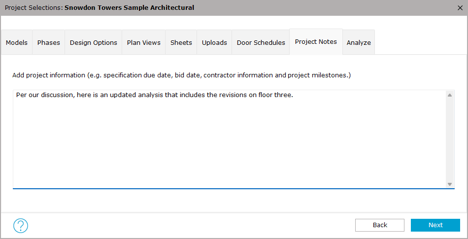 Project Notes tab