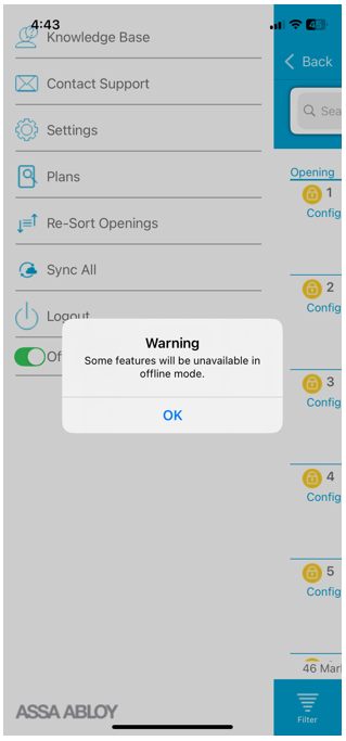 Offline mode warning