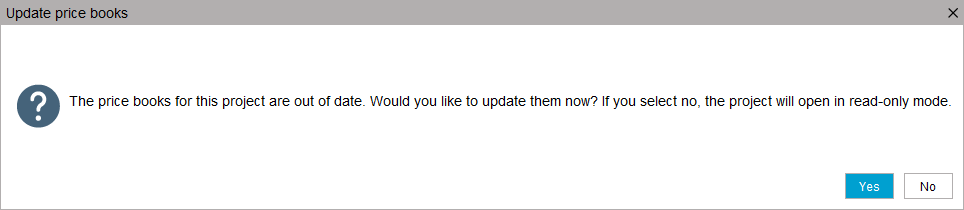 Out of date price books message prompt