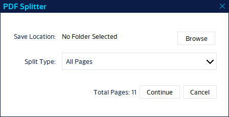 PDF splitter pop-up