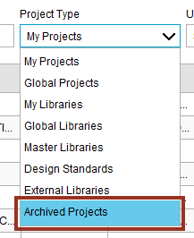 Project Type dropdown menu