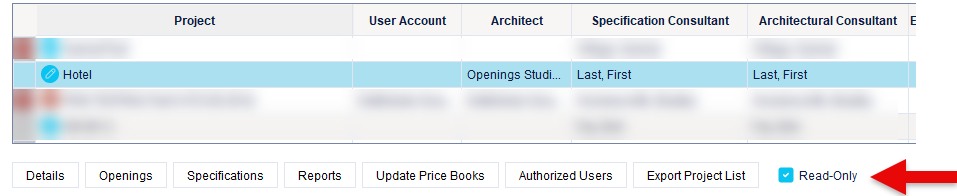 Screenshot of the read-only checkbox on the Search screen.
