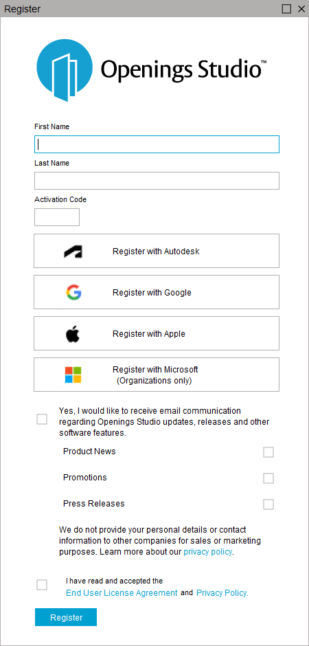 oauth registration screen