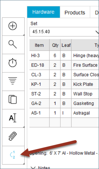click on renumber hardware sets in the toolbar