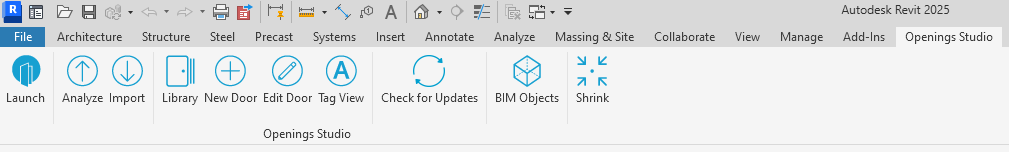 Openings Studio plugin in Revit 2025