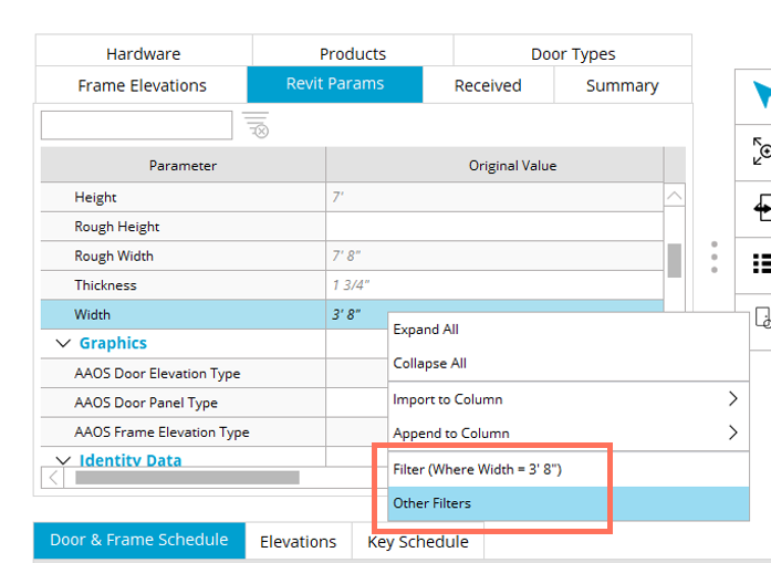 Revit params right-click menu