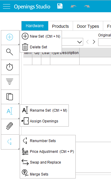 Example of keyboard shortcuts