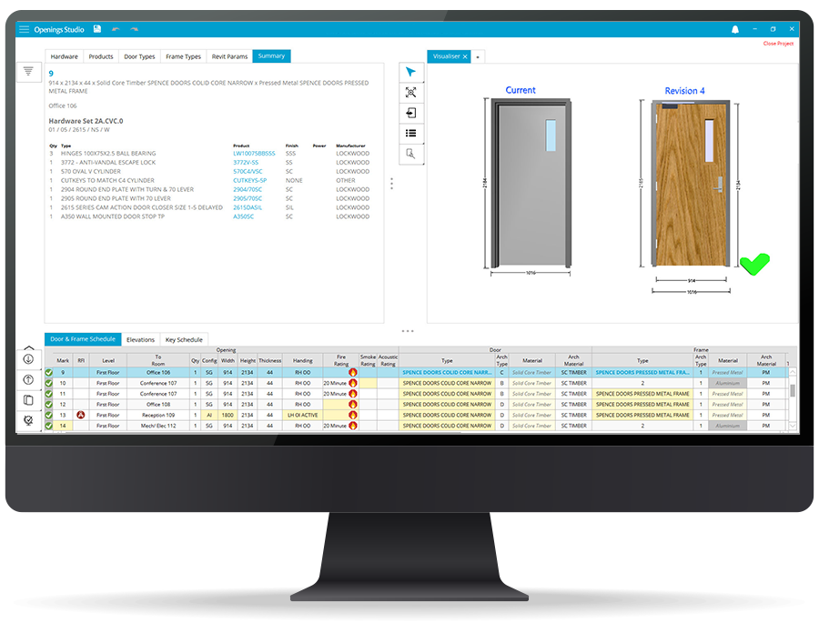 Openings Studio allows you to easily and seamlessly transfer project data to manage door openings.